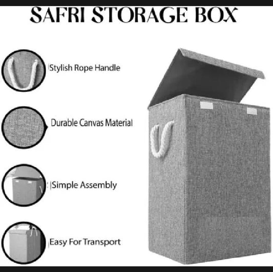 Fabric Laundry Basket Hamper Lid & Handle Ideal for Clothes Storage Fabric Storage Box & Square Baskit Bins Cloth Organizer Cubes Organizer with Handles Jewelry And Makeup Storage Box with Dual Handles