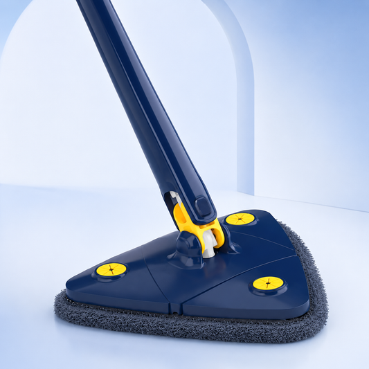 360° Rotating Triangle Mop with Adjustable Stainless Steel Handle — designed for effortless wet & dry cleaning, easy corner access, and smooth hands-free squeezing for a spotless home.
