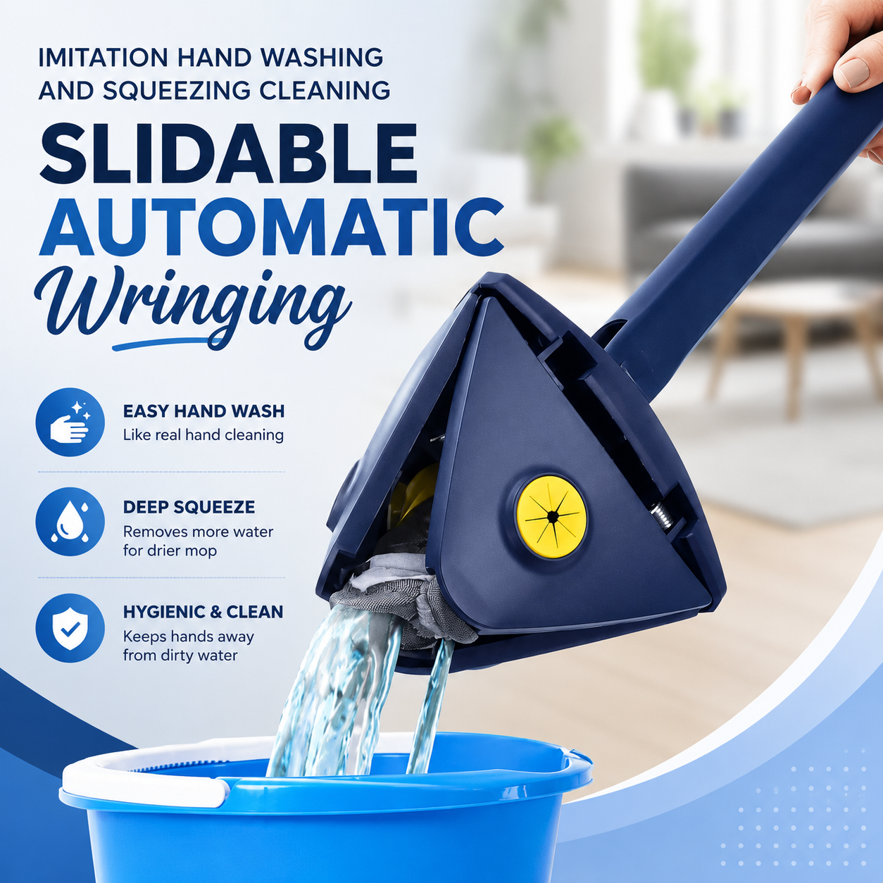 360° Rotating Triangle Mop with Adjustable Stainless Steel Handle — designed for effortless wet & dry cleaning, easy corner access, and smooth hands-free squeezing for a spotless home.