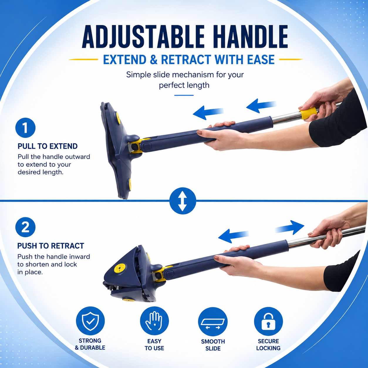 360° Rotating Triangle Mop with Adjustable Stainless Steel Handle — designed for effortless wet & dry cleaning, easy corner access, and smooth hands-free squeezing for a spotless home.