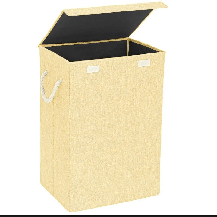 Fabric Laundry Basket Hamper Lid & Handle Ideal for Clothes Storage Fabric Storage Box & Square Baskit Bins Cloth Organizer Cubes Organizer with Handles Jewelry And Makeup Storage Box with Dual Handles