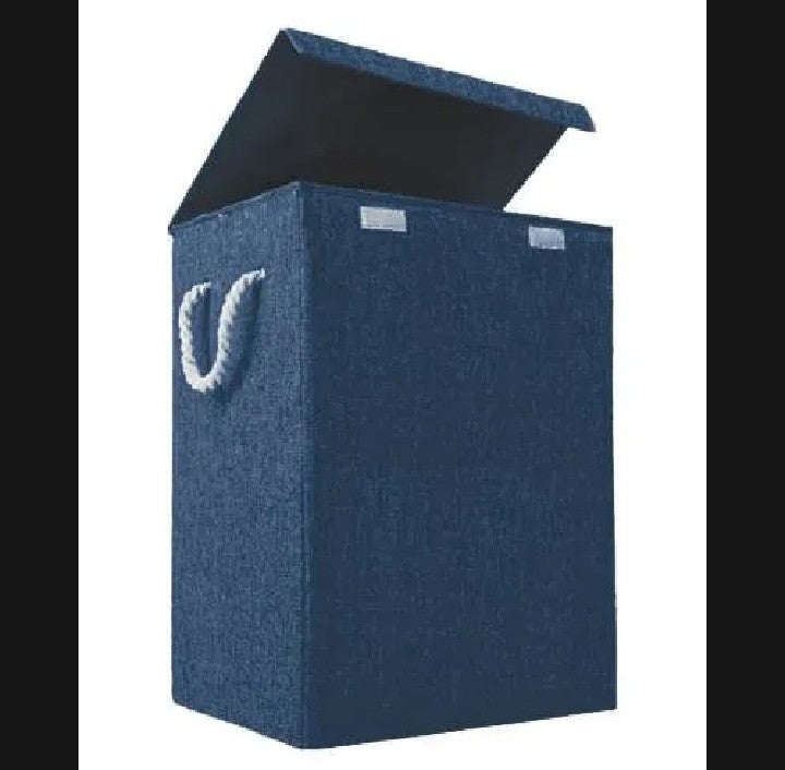 Fabric Laundry Basket Hamper Lid & Handle Ideal for Clothes Storage Fabric Storage Box & Square Baskit Bins Cloth Organizer Cubes Organizer with Handles Jewelry And Makeup Storage Box with Dual Handles