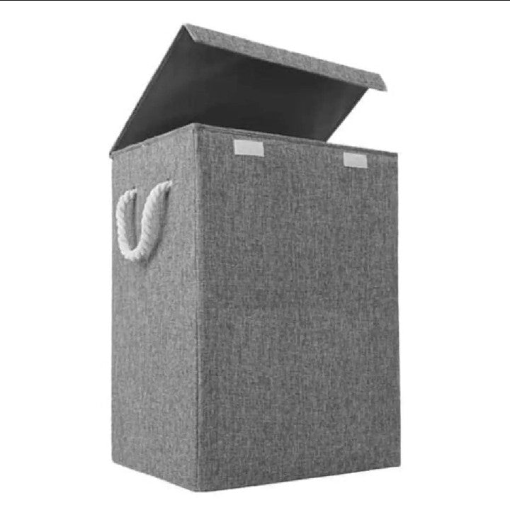 Fabric Laundry Basket Hamper Lid & Handle Ideal for Clothes Storage Fabric Storage Box & Square Baskit Bins Cloth Organizer Cubes Organizer with Handles Jewelry And Makeup Storage Box with Dual Handles